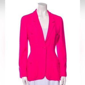 100% authentic CHANEL hot pink blazer with logo buttons throughout